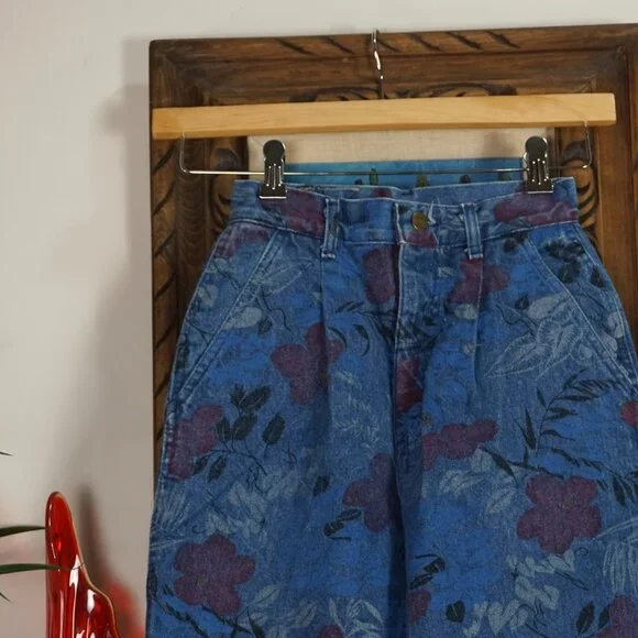 Vintage Lee floral hawaiian high rise pleated tapered leg jeans - Picture 4 of 4